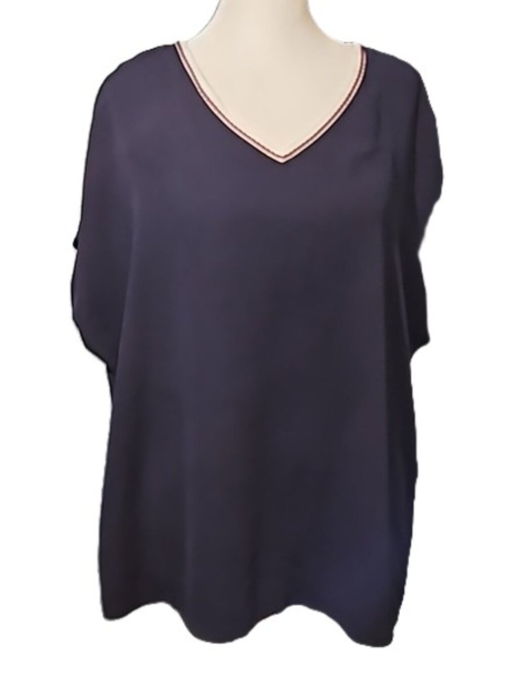 ABS by Allen Schwartz Women's Navy Short Sleeve Blouse Top - Size Large